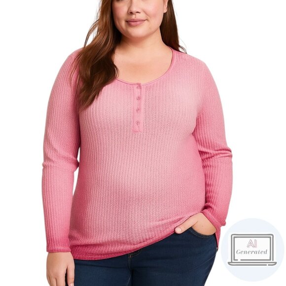 Torrid Womens Waffle Scoop Neck Long Sleeve Henley Top Pink Ombre Pink Size 1X - Picture 1 of 13